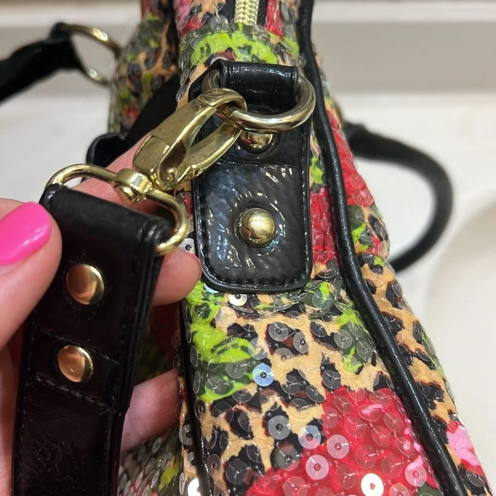 Betsey Johnson Floral Sequin Leopard Laptop Bag - Red, Black, Green